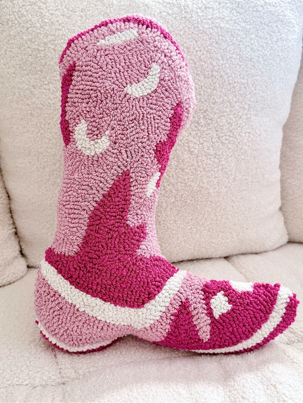 Pink Crochet Cowboy Boot Pillow